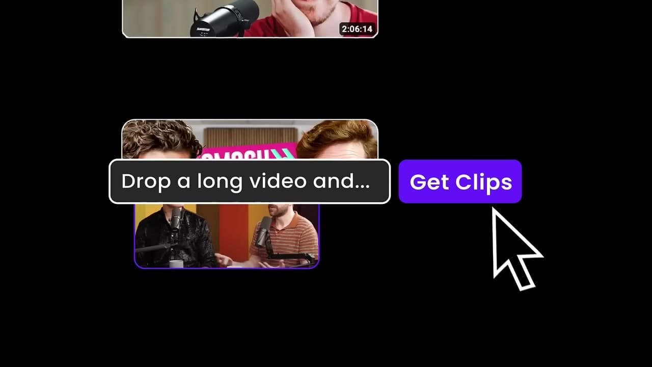 Opus Clip dashboard showcasing generated vertical shorts with active speaker auto-framing and stylized captions