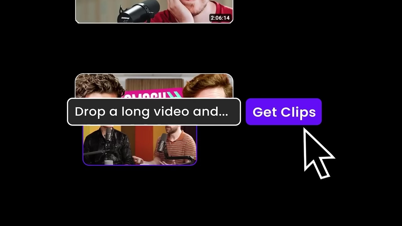 Opus Clip dashboard showcasing generated vertical shorts with active speaker auto-framing and stylized captions