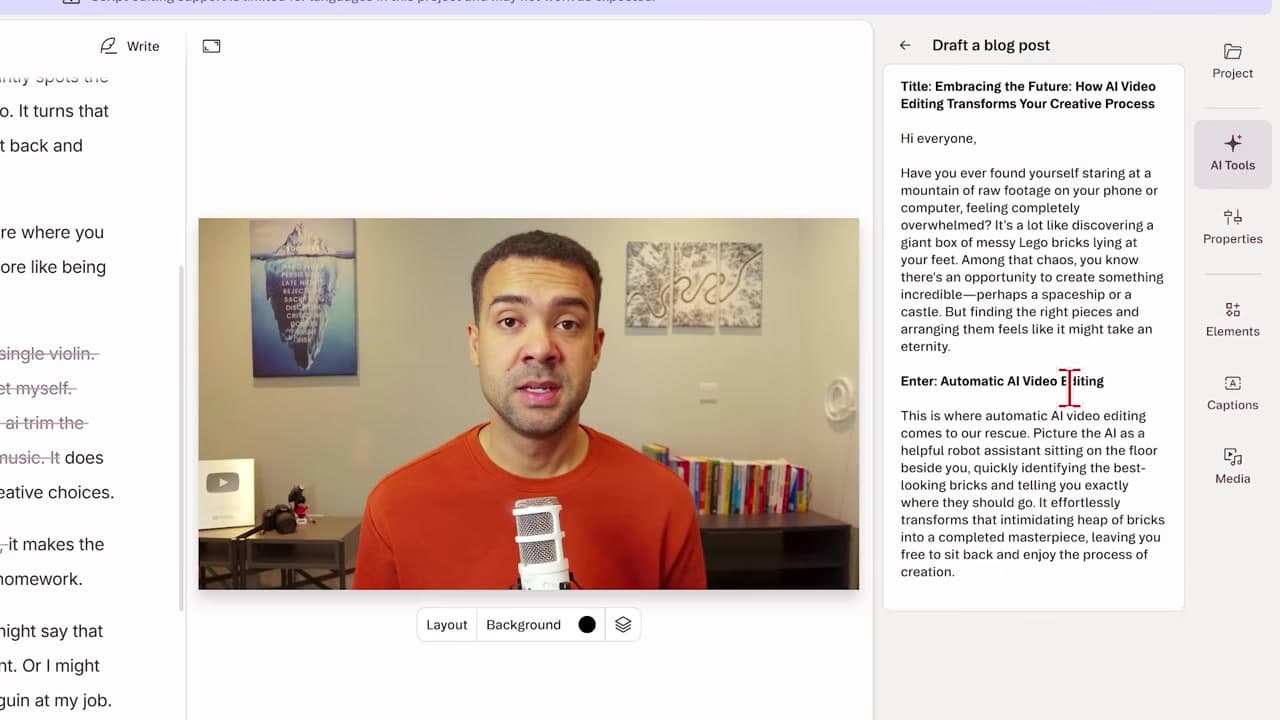 Descript Ask AI converting video to a blog post