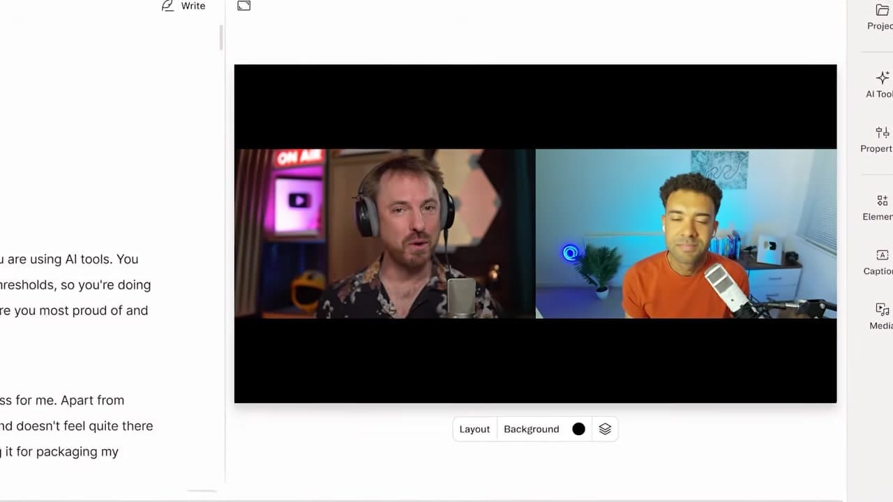 Descript side-by-side podcast interface before multicam